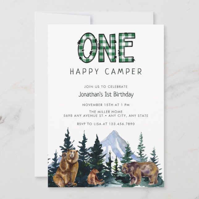 One Happy Camper | Rustic Birthday Invitations (Front)