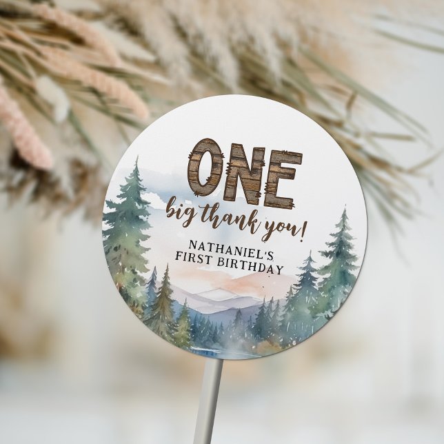 One Happy Camper Rustic Birthday Thank You Classic Round Sticker (Creator Uploaded)