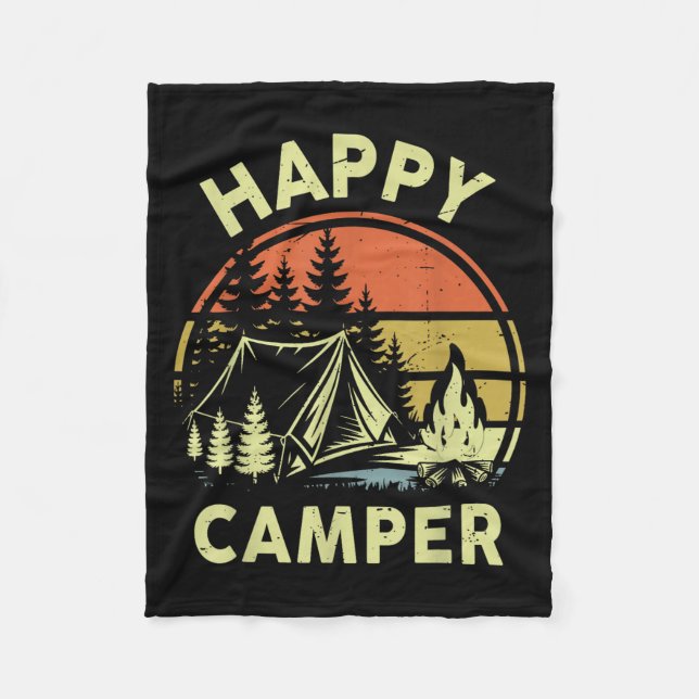 One Happy Camper Toddler Boy Funny Camng Campfire  Fleece Blanket (Front)