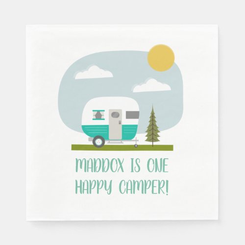 One Happy Camper Turquoise Trailer Birthday Napkins