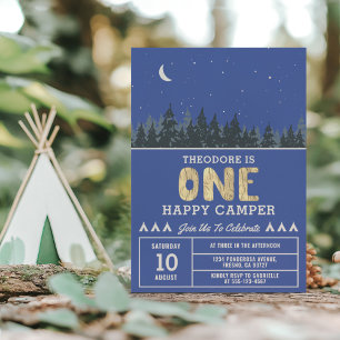 One Happy Camper Under the Stars Starry Night 1st Invitation