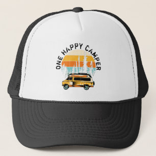 One Happy Camper Vintage Sunset w Camper & Trees Trucker Hat