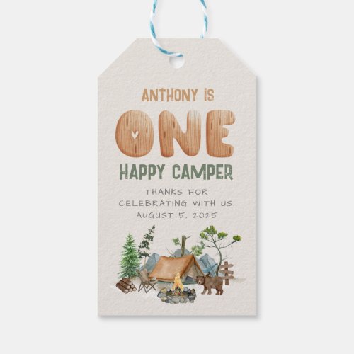 One Happy Camper Watercolor 1st Birthday Thank You Gift Tags