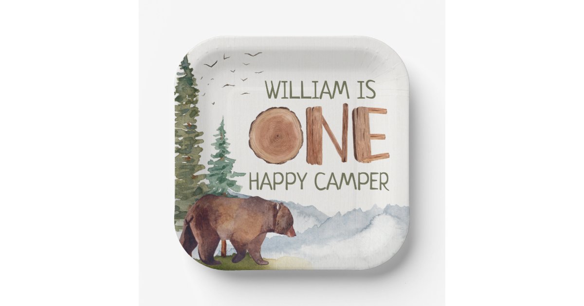One Happy Camper Watercolor Birthday Paper Plates | Zazzle