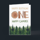 One Happy Camper Watercolor Kids 1st Birthday  Card<br><div class="desc">Cute watercolor rustic one happy camper customizable 1st birthday card</div>