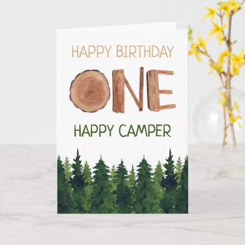 One Happy Camper Watercolor Kids 1st Birthday  Card