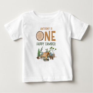 One Happy Camper,1st Birthday Shirt,Camp Party' Organic Short-Sleeved Baby  Bodysuit