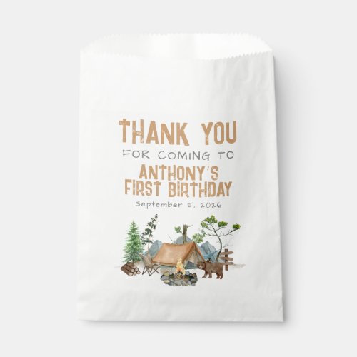 One Happy Camper Watercolor Woodland 1st Birthday Favor Bag