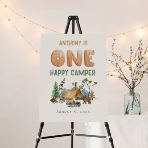 One Happy Camper Watercolor Woodland 1st Birthday Foam Board