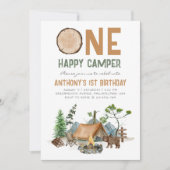One Happy Camper Watercolor Woodland 1st Birthday Invitation (Front)