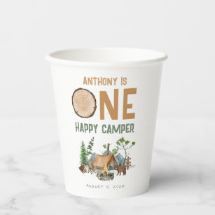 One Happy Camper Watercolor Woodland 1st Birthday Paper Cups