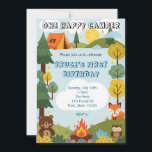 One Happy Camper with forest friends Invitation<br><div class="desc">One Happy Camper with forest friends! A bear,  a fox and an owl join you to celebrate your One Happy Camper!</div>