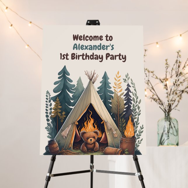 One Happy Camper Wood Boys 1st Birthday Foam Board (In Situ (Stand))