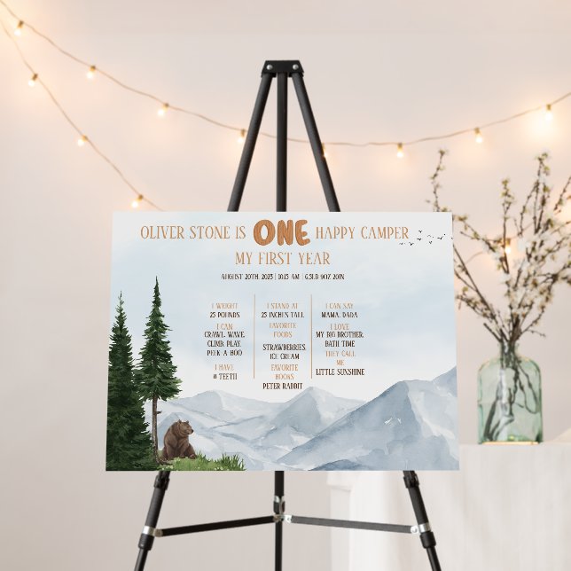 One Happy Camper Wood Boys 1st Birthday  Foam Board (In Situ (Stand))