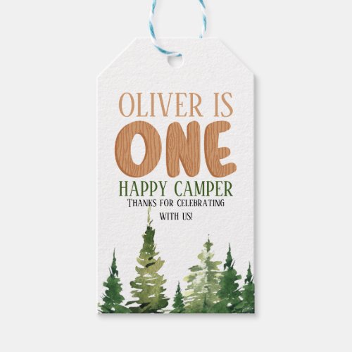 One Happy Camper Wood Boys 1st Birthday Gift Tags