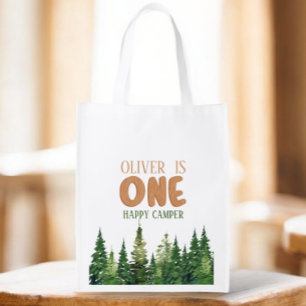 One Happy Camper Wood Boys 1st Birthday Grocery Bag