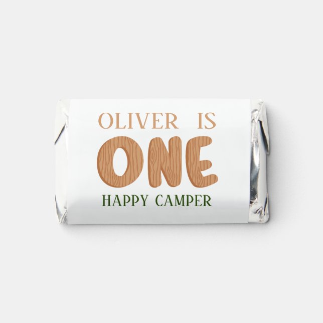 One Happy Camper Wood Boys 1st Birthday  Hershey's Miniatures (Front)