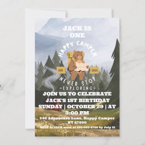 One Happy Camper Wood Boys 1st Birthday Invitation