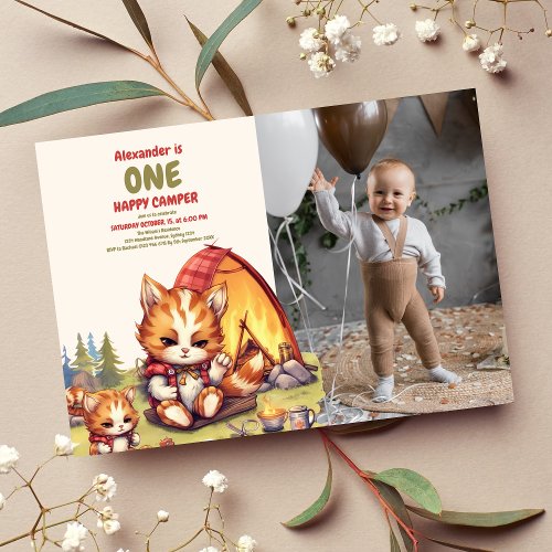 One Happy Camper Wood Boys 1st Birthday Invitation