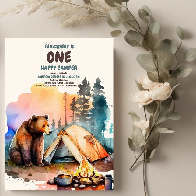 One Happy Camper Wood Boys 1st Birthday Invitation (Creator Uploaded)