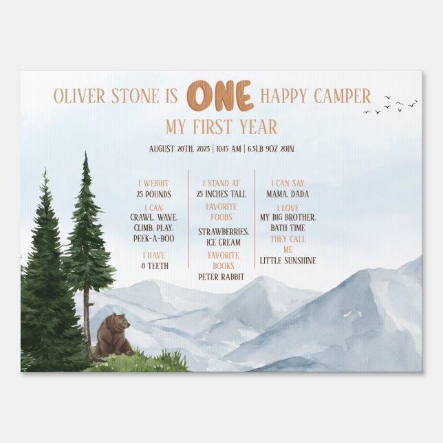 One Happy Camper Wood Boys 1st Birthday  Sign (Front)