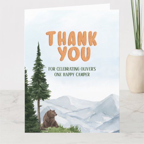 One Happy Camper Wood Boys 1st Birthday  Thank You Card