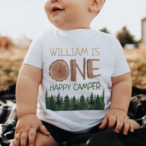 One Happy Camper Woodland 1st Birthday Baby T_Shirt
