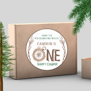 One Happy Camper Woodland 1st Birthday  Classic Round Sticker