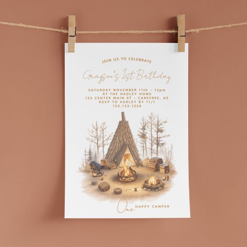 One Happy Camper Woodland 1st Birthday Invitation