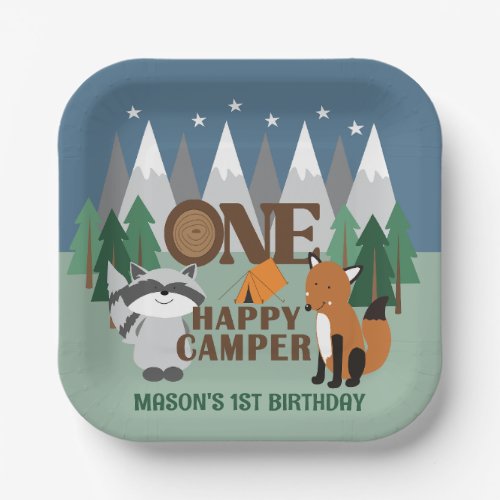 One Happy Camper Woodland Animals Tent Camping  Paper Plates