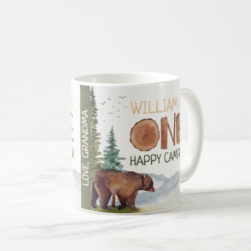 One Happy Camper Woodland Bear Birthday  Coffee Mug