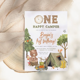 One Happy Camper Woodland Bear Boys 1st Birthday Invitation