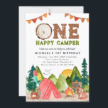 One Happy Camper Woodland Bear Boys 1st Birthday Invitation<br><div class="desc">One Happy Camper Woodland Bear Boys 1st Birthday Invitation</div>