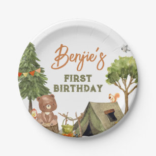 One Happy Camper Woodland Boy 1st Birthday Party Paper Plates