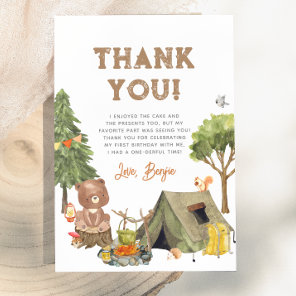 One Happy Camper Woodland Boy 1st Birthday Party Thank You Card