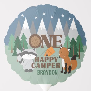 One Happy Camper Woodland Camping Cute Mountain  Balloon by allpetscherished at Zazzle