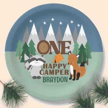 One Happy Camper Woodland Camping Cute Mountain  Paper Plates by allpetscherished at Zazzle