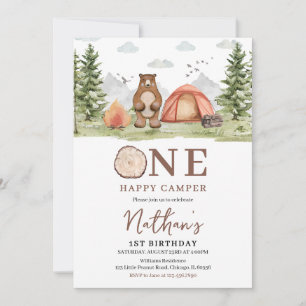 One Happy Camper Woodland First Birthday Invitation