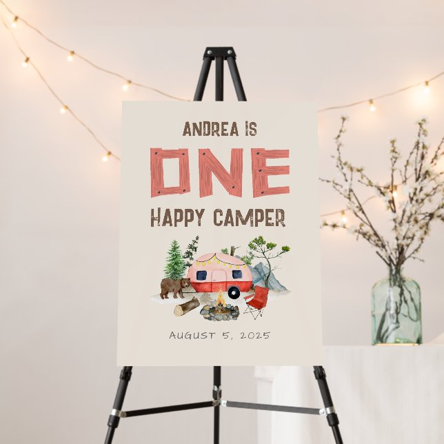 One Happy Camper Woodland Girls 1st Birthday  Foam Board (In Situ (Stand))
