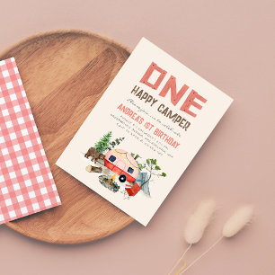 One Happy Camper Woodland Girls 1st Birthday Pink Invitation