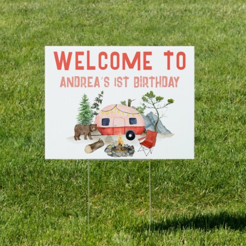 One Happy Camper Woodland Girls 1st Birthday Sign