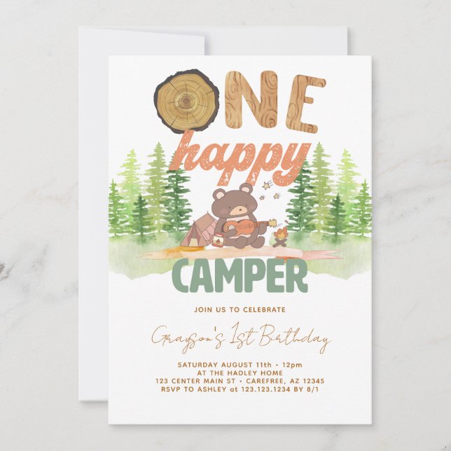 One Happy Camper Woodland Invitation (Front)