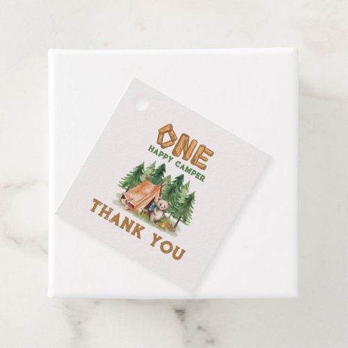 One Happy Camper Woodland Watercolor 1st Birthday Favor Tags