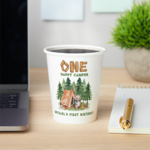 One Happy Camper Woodland Watercolor 1st Birthday Paper Cups