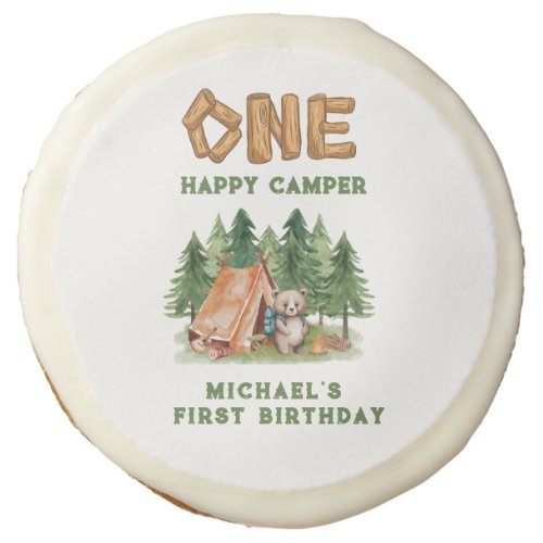 One Happy Camper Woodland Watercolor 1st Birthday Sugar Cookie