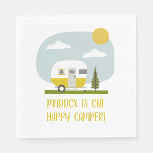 One Happy Camper Yellow Trailer Birthday Napkins