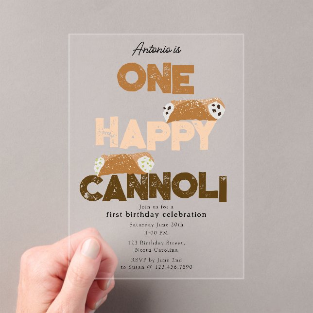 One Happy Cannoli Invite 1st  First Birthday Cute Acrylic Invitations (Insitu (Handheld))