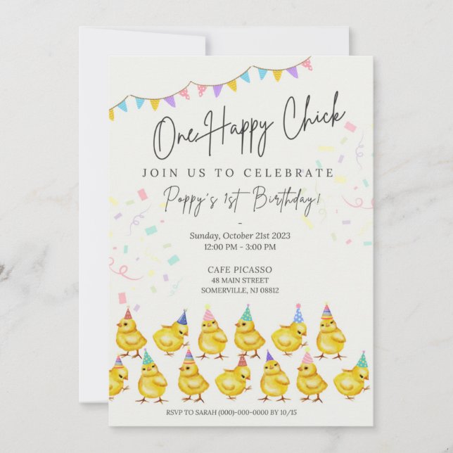 One Happy Chick! Chick Birthday Invitation (Front)