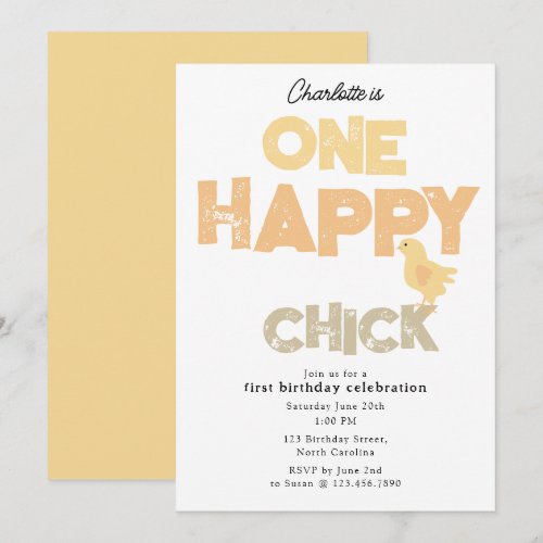 One Happy Chick Invite 1st Baby Chicken Birthday