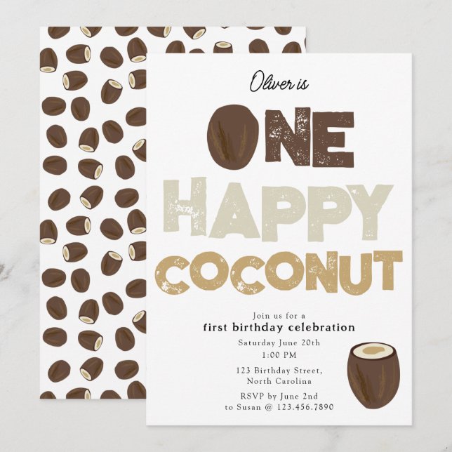 One Happy Coconut Invite 1st Summer Birthday (Front/Back)